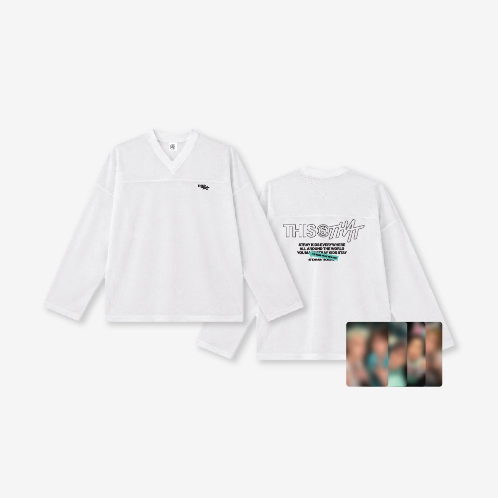 [Stray Kids|ستراي كيدز] (One) STRAY KIDS - Mesh Long Sleeve T-Shirt (Free Size) + 4 Photocards (THIS & THAT Pop-up Store) | ستراي كيدز - تيشيرت شبكي بأكمام طويلة (مقاس حر) مع 4 فوتوكاردات (متجر «ذيس آند ذات» المؤقت)