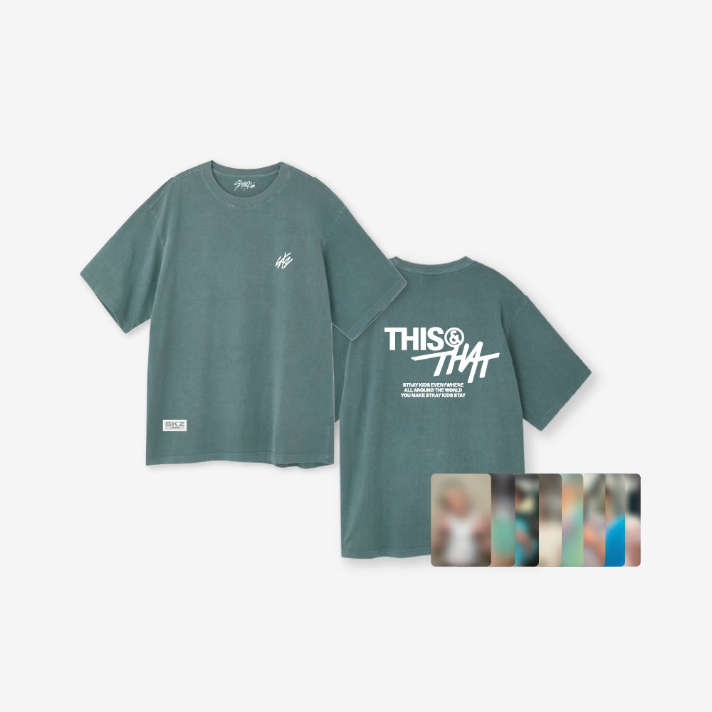 [Stray Kids|ستراي كيدز] (One) STRAY KIDS - T-Shirt (Free Size) + 8 Photocards (THIS & THAT Pop-up Store) | ستراي كيدز - تيشيرت (مقاس حر) مع 8 فوتوكاردات (متجر «ذيس آند ذات» المؤقت)