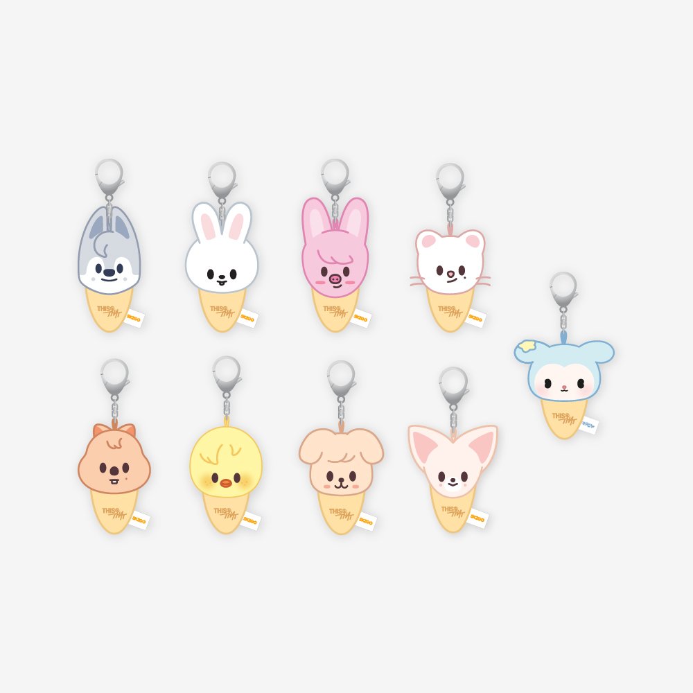 [Stray Kids|ستراي كيدز] (One) STRAY KIDS - SKZOO Plush Keyring (Ice Cream Ver.) (THIS & THAT Pop-up Store) | ستراي كيدز - ميدالية دمية قماشية سكزو (نسخة الآيس كريم) (متجر «ذيس آند ذات» المؤقت)