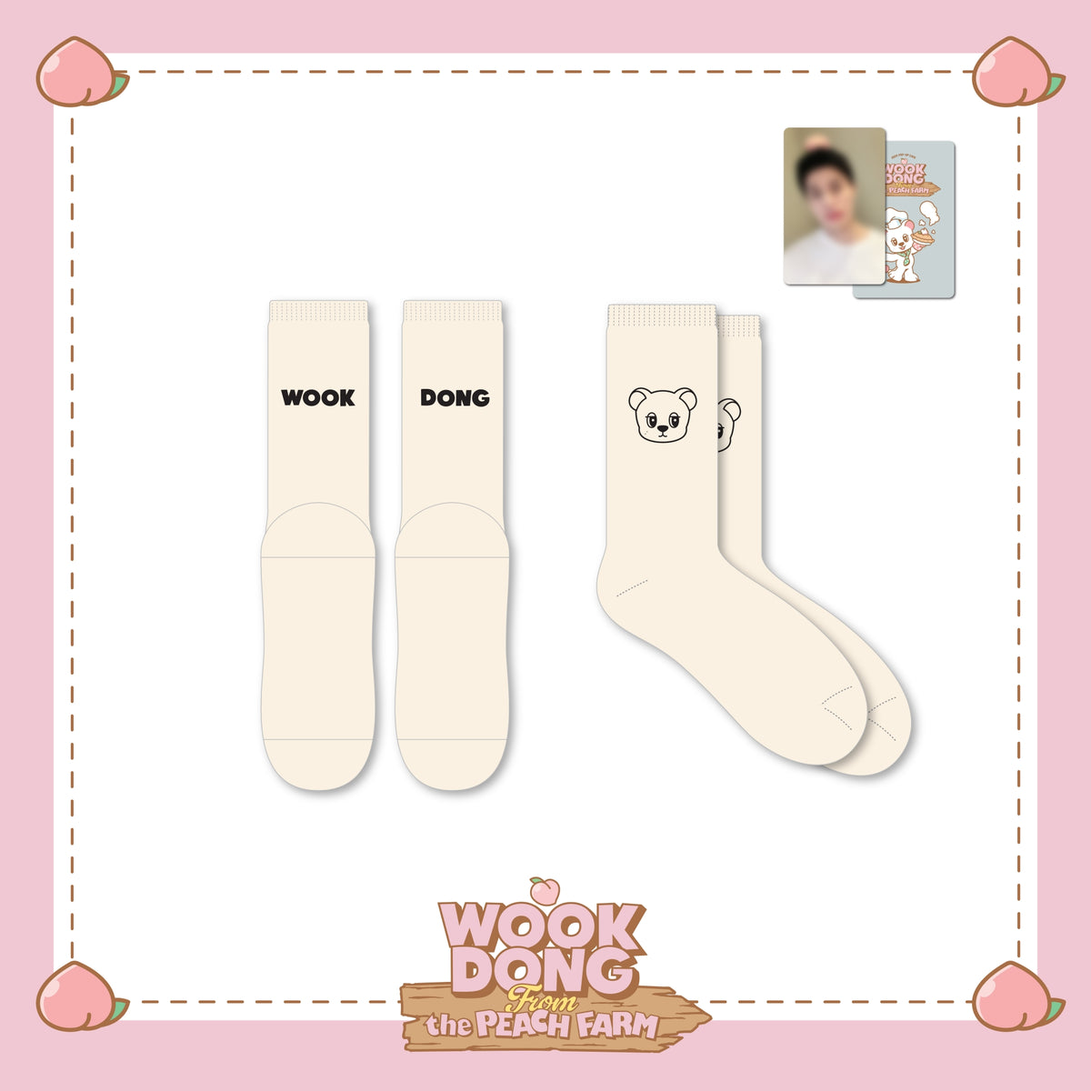 [Actor|ممثل] (One) LEE DONGWOOK - Peach Farm Socks Set (WOOKDONG From the PEACH FARM (Tokyo Pop-up Store)) | لي دونغ ووك - طقم جوارب مزرعة الخوخ