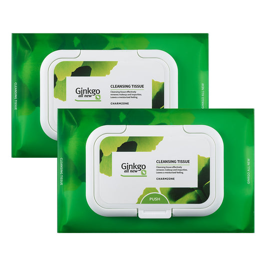 (One) Charmzone - Ginkgo All New Cleansing Tissue 310ML(50sheets)X2ea|| ماسك ضعيه على وجههك استخلصت مكوناته من  جنكو اقدم نبته بالعالم