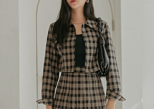 شيرت بونيت شيكرد كروب شيرت | (ONE) [SHIRT]  Bonet checkered Crop shirt