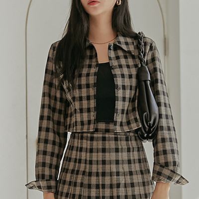 شيرت بونيت شيكرد كروب شيرت | (ONE) [SHIRT]  Bonet checkered Crop shirt