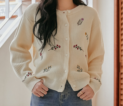 سترة من صوف محيوك  | (ONE) [CARDIGAN] Valenti Flower Knit Cardigan