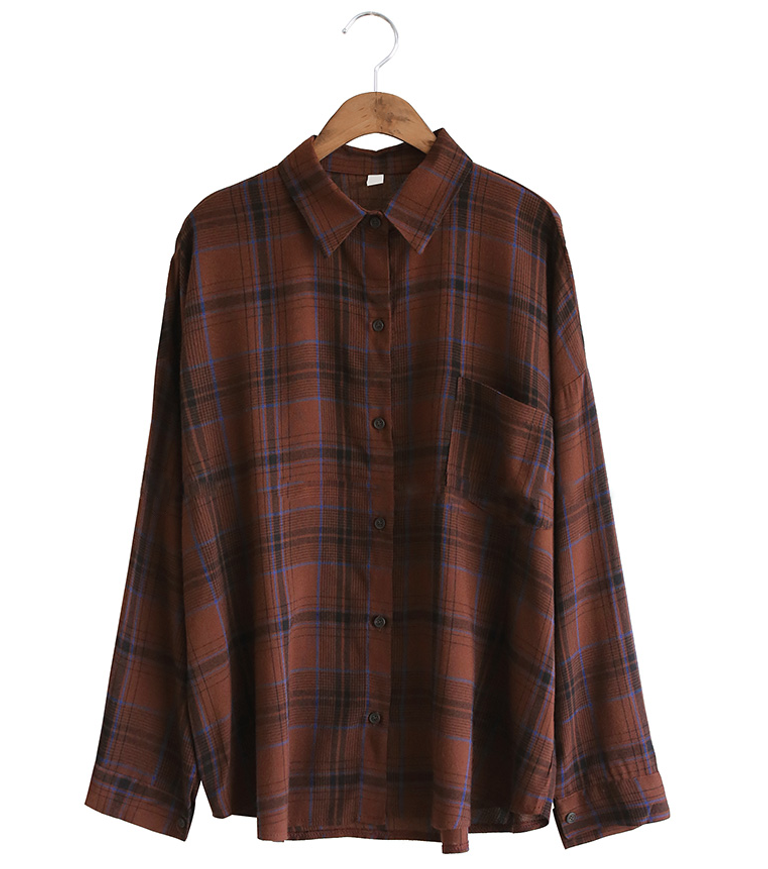 شيرت لون خمري  | (ONE) [SHIRT] Vintage Check Pocket Shirt