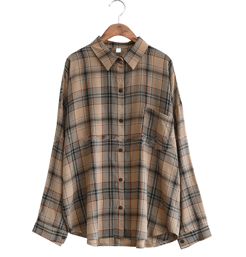 شيرت لون خمري  | (ONE) [SHIRT] Vintage Check Pocket Shirt