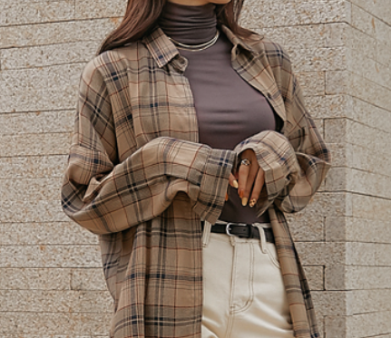 شيرت لون خمري  | (ONE) [SHIRT] Vintage Check Pocket Shirt