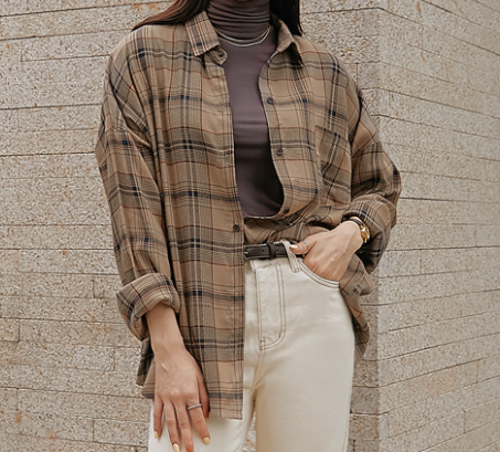 شيرت لون خمري  | (ONE) [SHIRT] Vintage Check Pocket Shirt