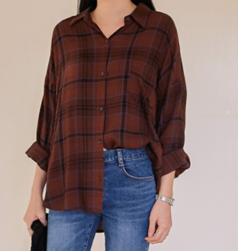 شيرت لون خمري  | (ONE) [SHIRT] Vintage Check Pocket Shirt