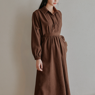 دريس نوعية باردة لمجموعة الخريف | (ONE) [DRESS] Berdi Peach Strap Collar Dress