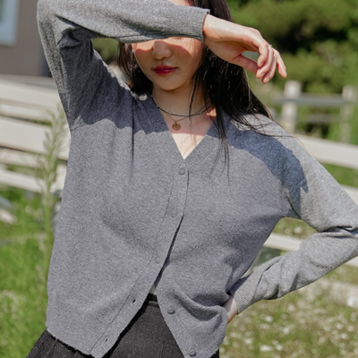كنزة صوف يازرار لمجموعة الخريف | (ONE) [CARDIGAN] Roaz Soft V Neck Knit Cardigan
