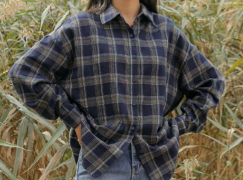 قميص خريفي جميل لمجموعة الخريف | (ONE) [SHIRT] Vintage Loose Fit Checkered Shirt