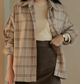 قميص خريفي جميل لمجموعة الخريف | (ONE) [SHIRT] Vintage Loose Fit Checkered Shirt