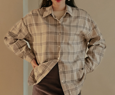 قميص خريفي جميل لمجموعة الخريف | (ONE) [SHIRT] Vintage Loose Fit Checkered Shirt