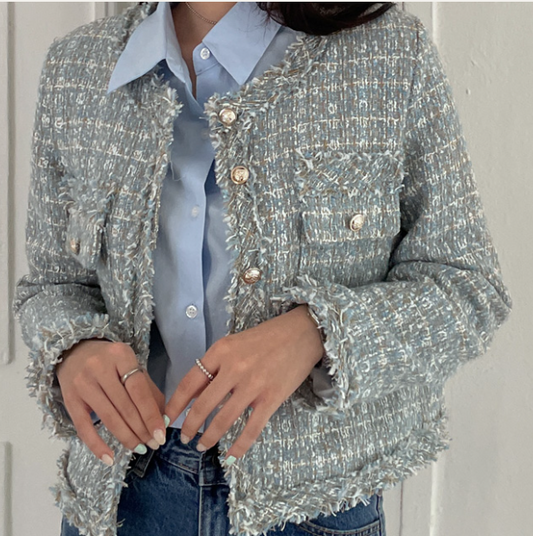 جاكيت قماش مفتوح من الامام لمجموعة الخريف | (ONE) [JACKET] Bety Pastel Tweed Jacket